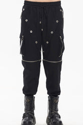 Pantalon long pour homme avec fermeture éclair décorative, chaîne en métal, griffe de crâne, multi-poches noir punk